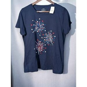J.Crew Collector Tee Women's Large Navy Fireworks Graphic USA Patriotic
